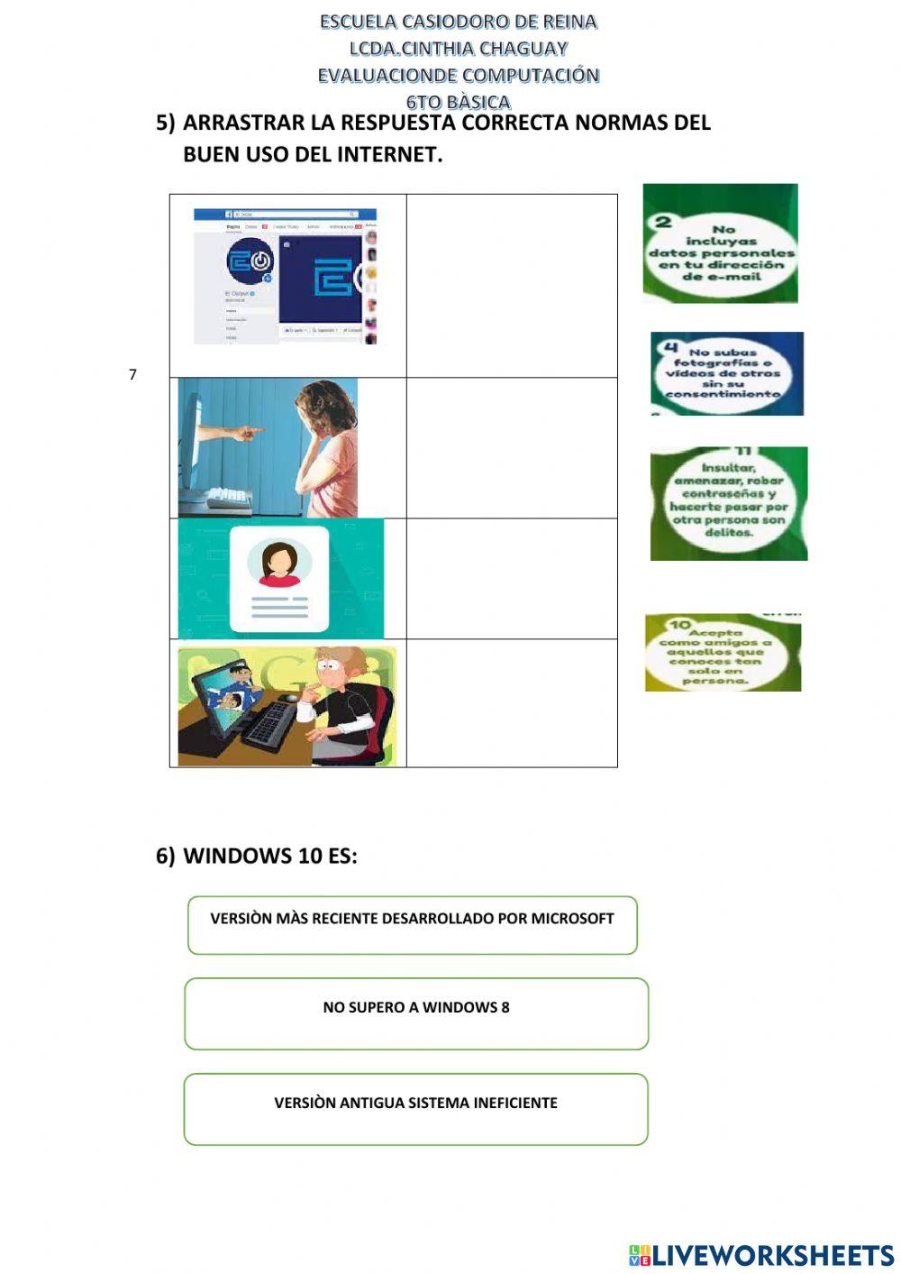 Evalucion de computación 6to