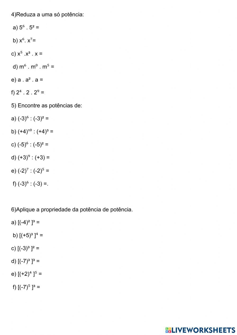 Propriedades da potenciação.