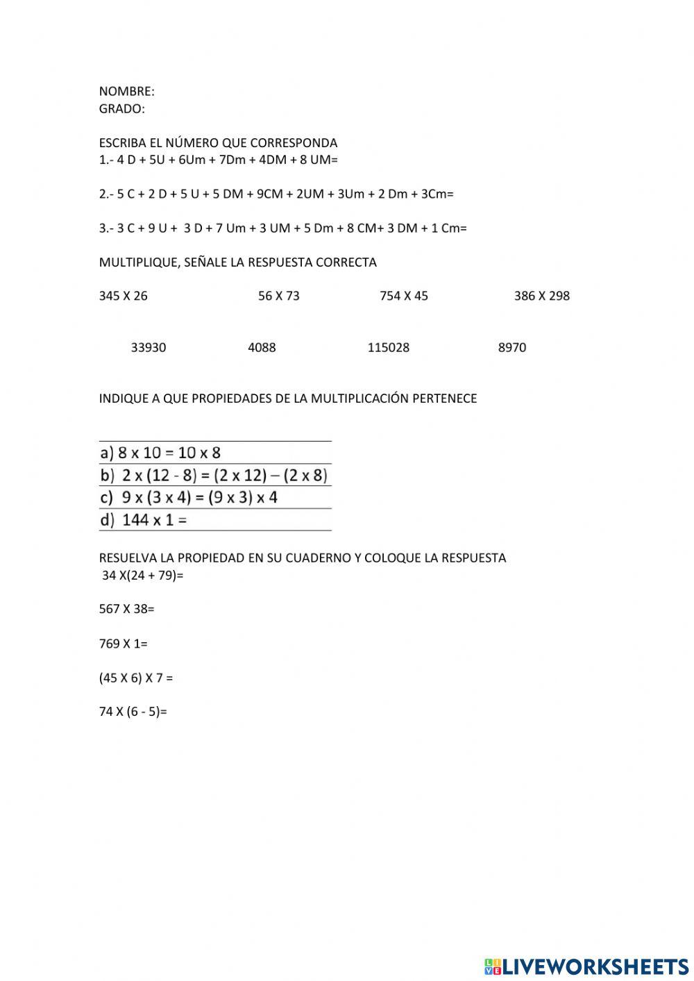 Lección propiedades multiplicación