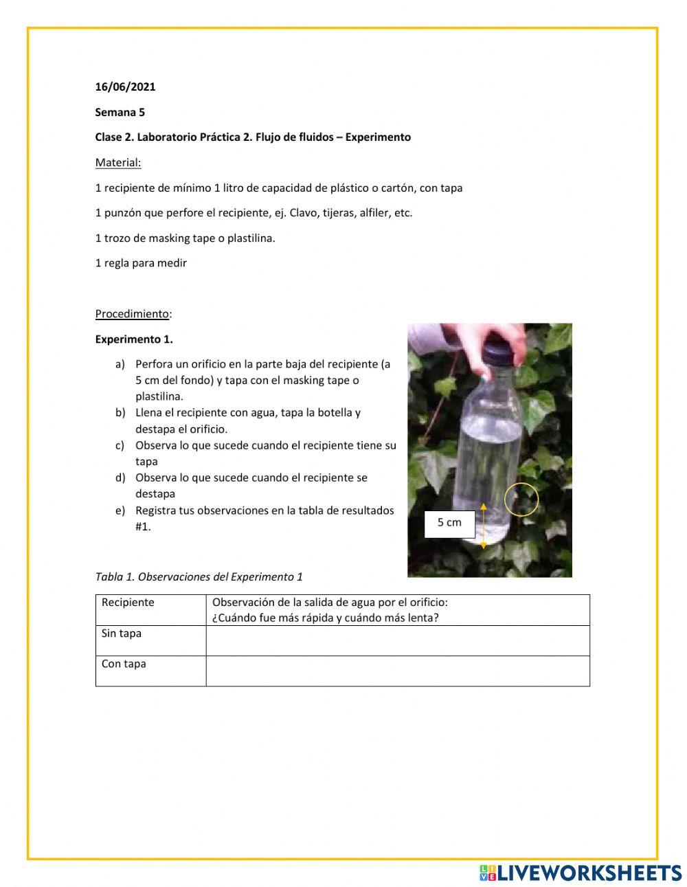 Flujo de fluidos experimento