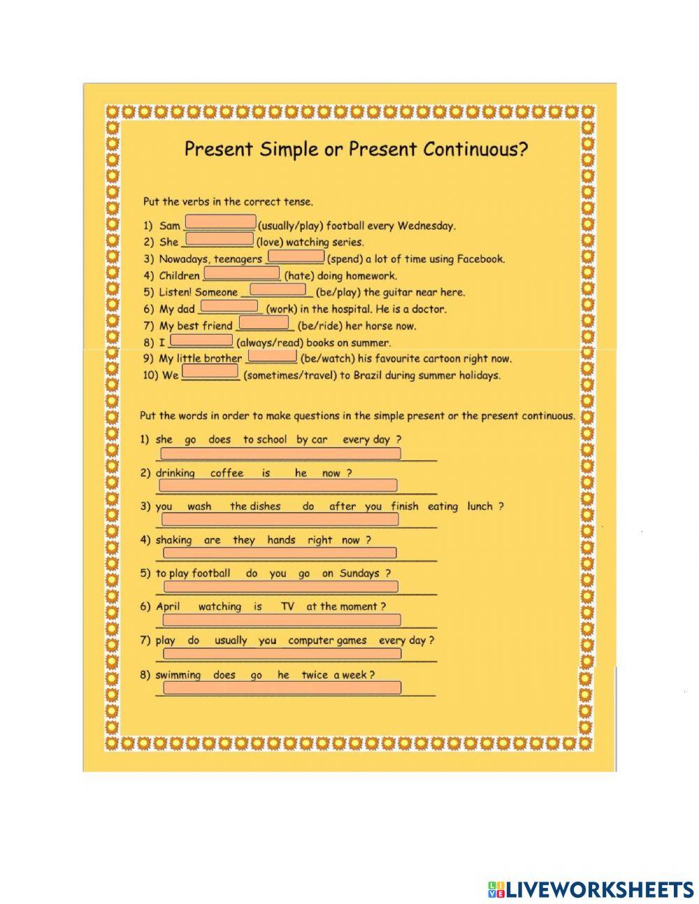 Present simple tense and present continuous