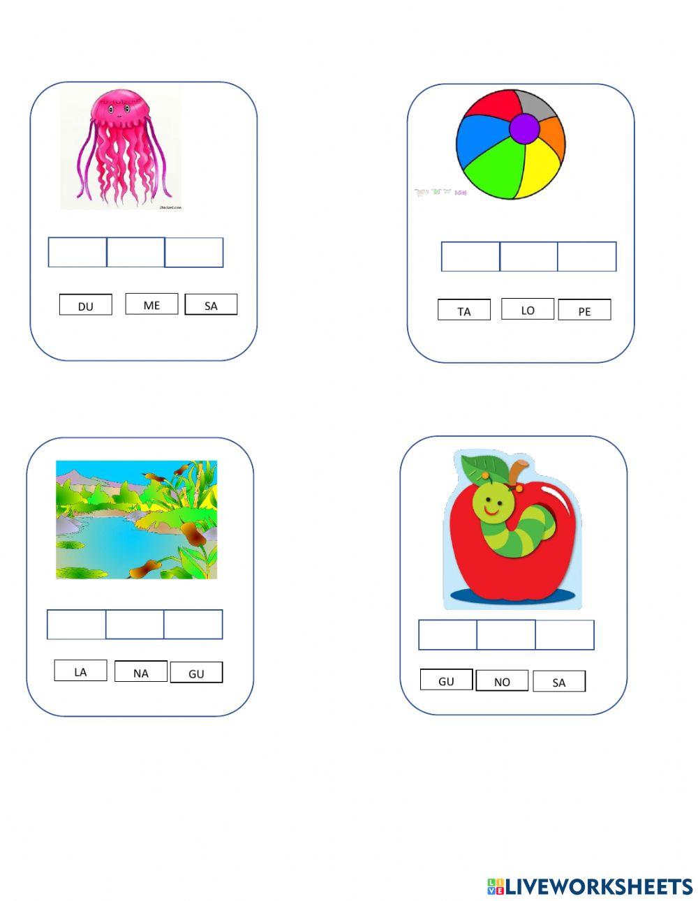 Construye las palbabras de tres sílabas
