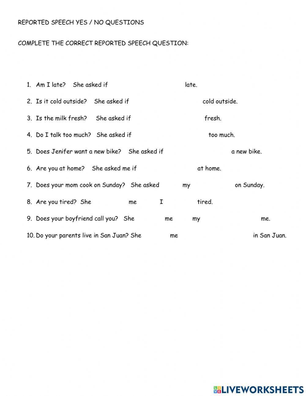 Reported speech questions (simple present)