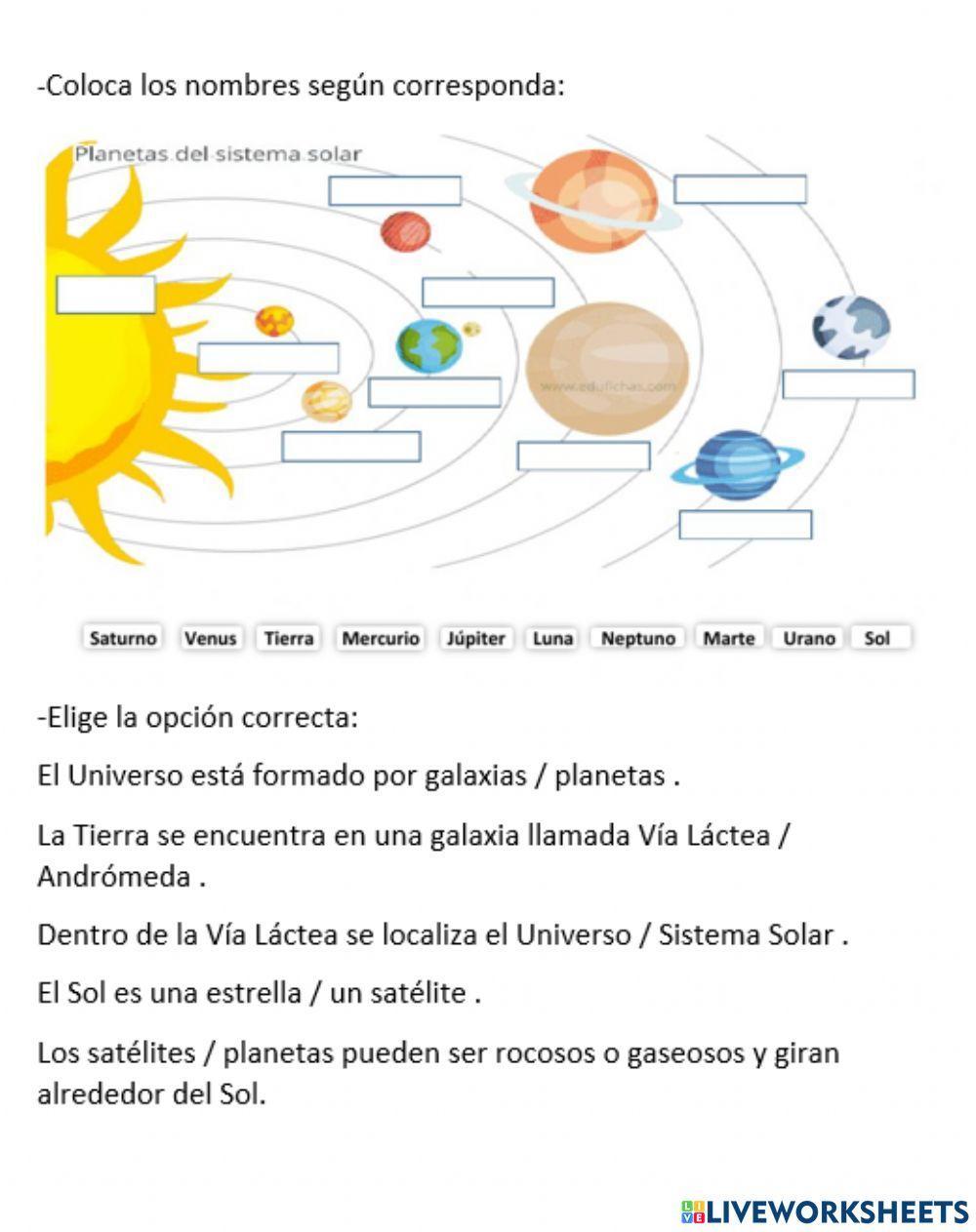 Actividad Sistema Solar y Universo