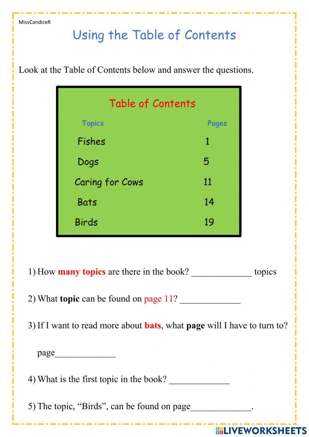 Using the Table of Contents