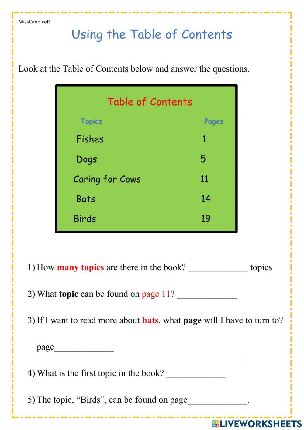 Using the Table of Contents Using the Table of Contents