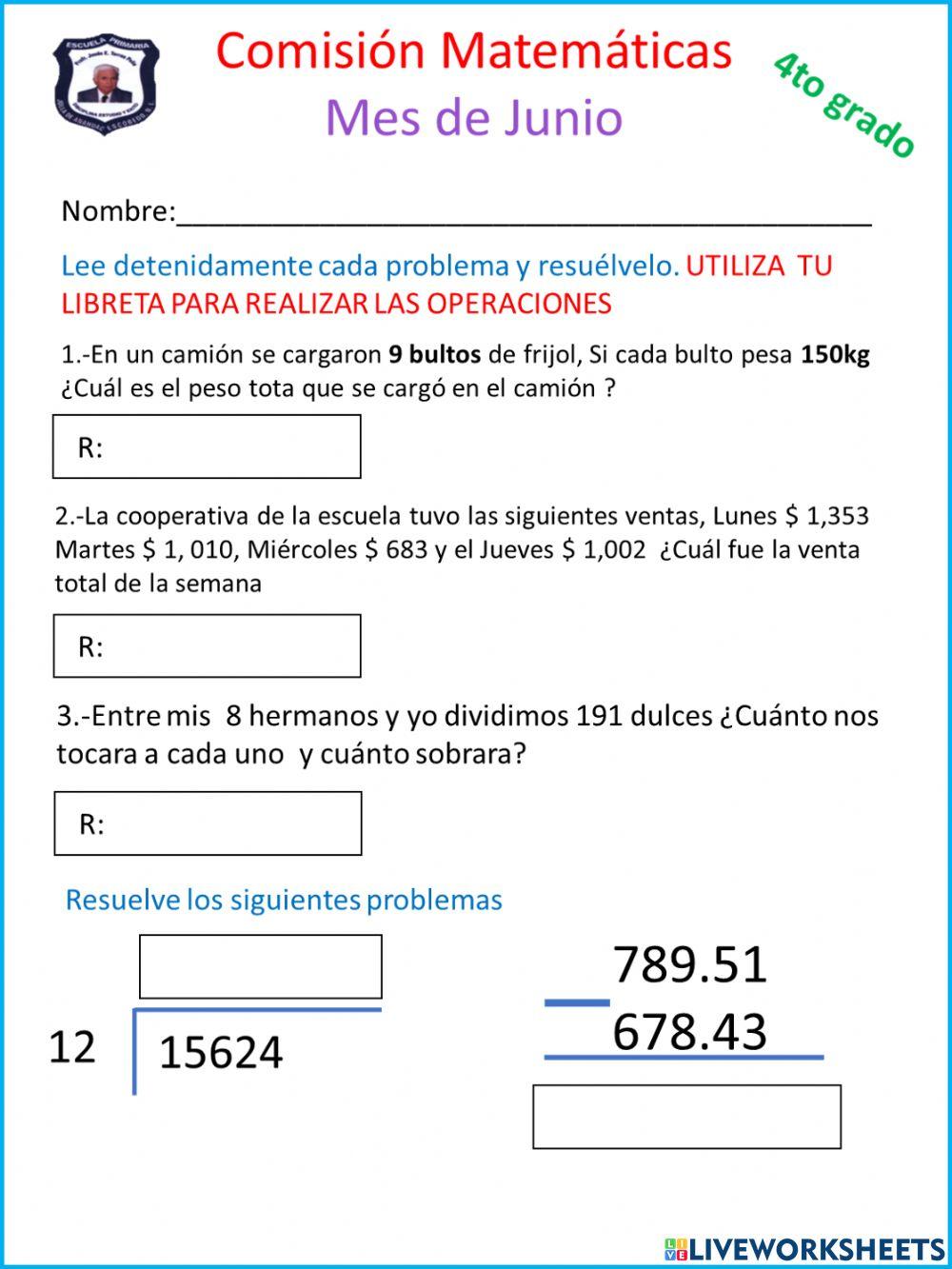 Comisión de matemáticas 4to grado