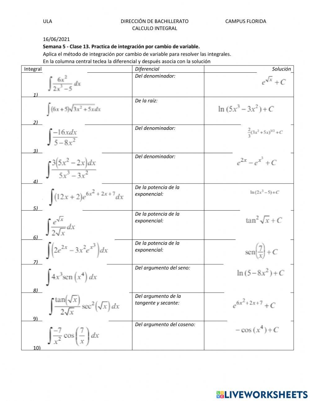 Integración por cambio de variable