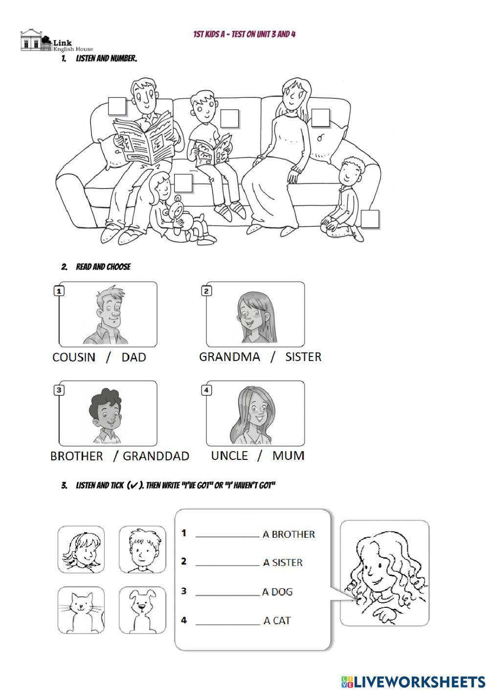 1st kids A test on Units 3 and 4