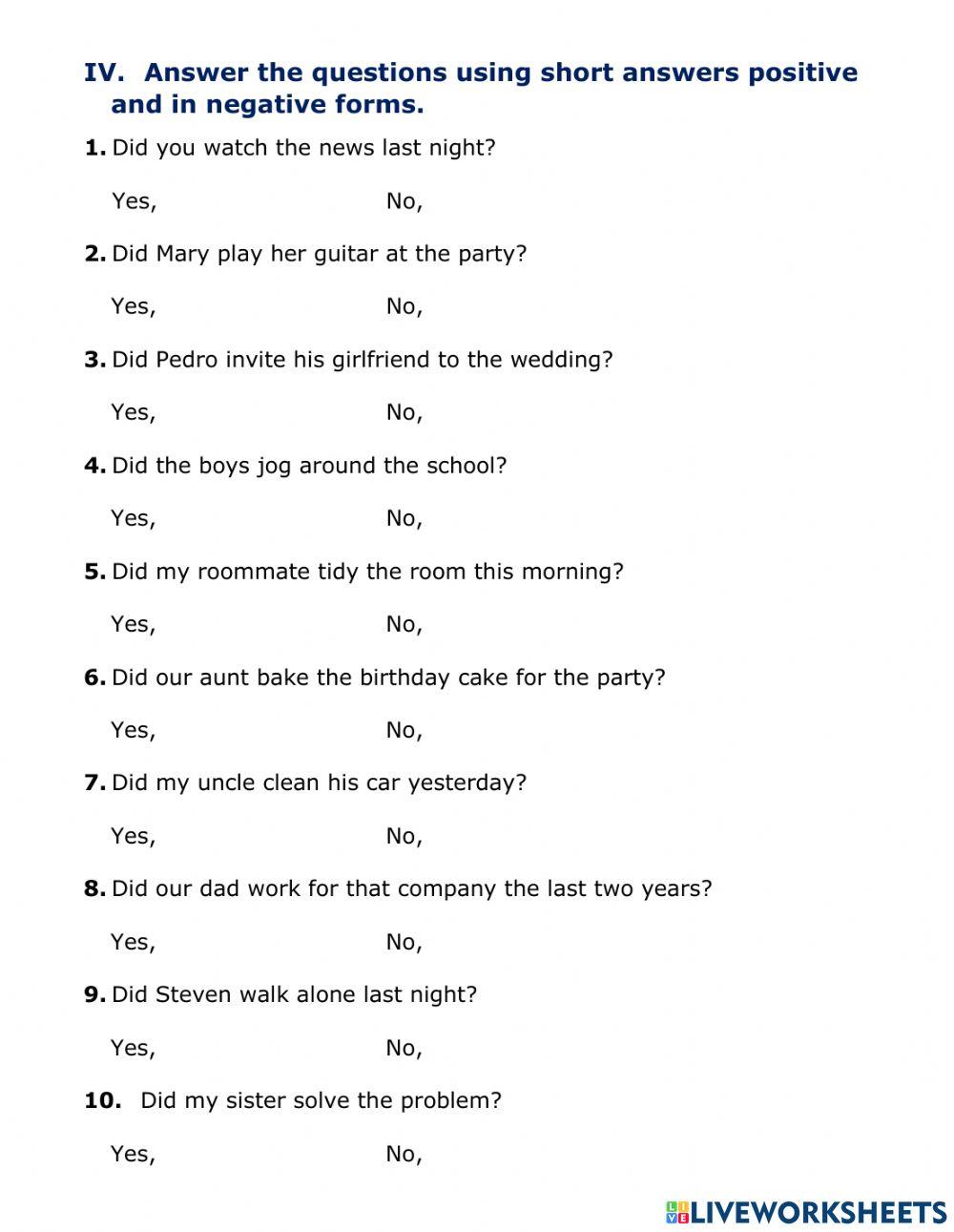 Regular Verbs in Past