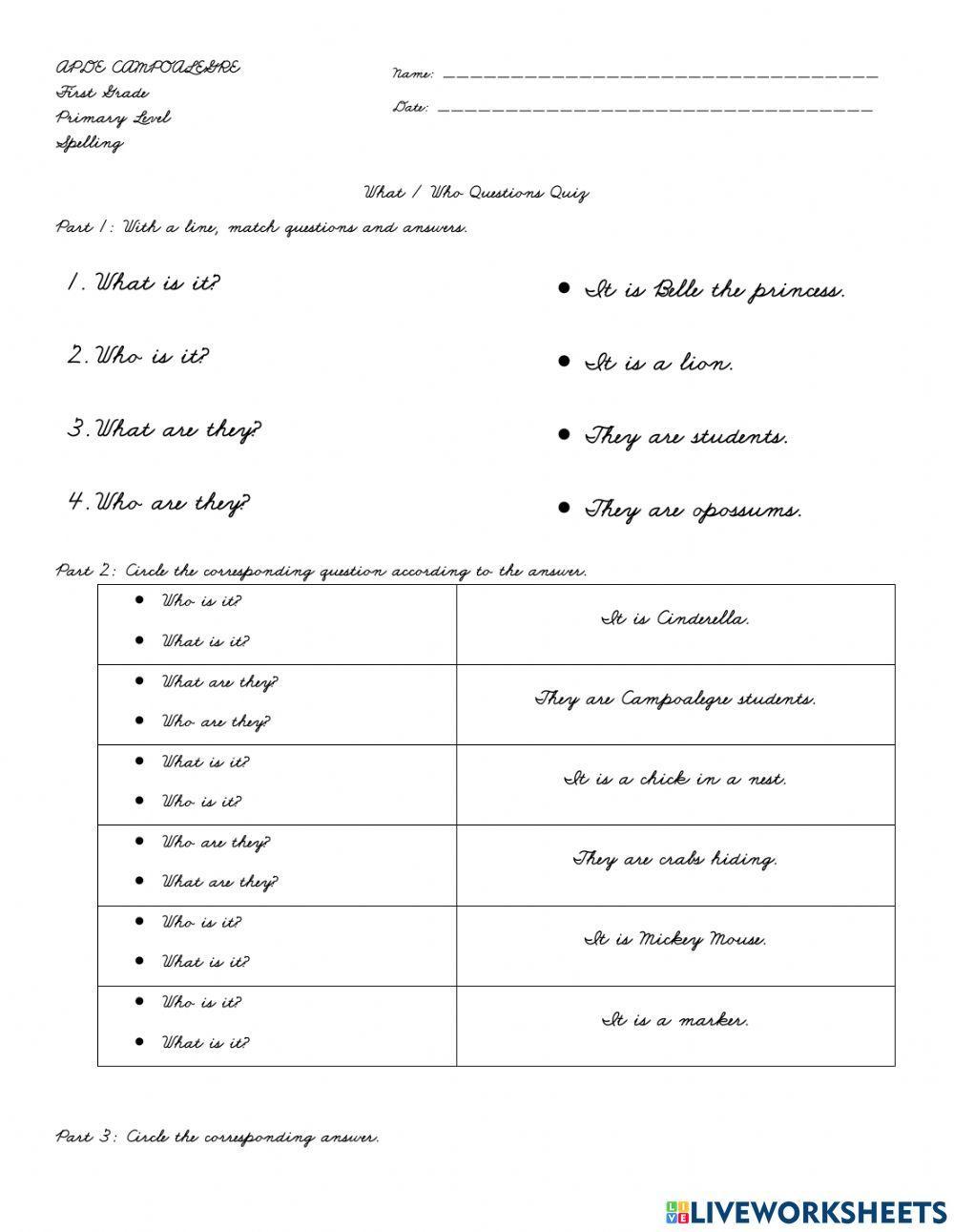 Who and What Questions