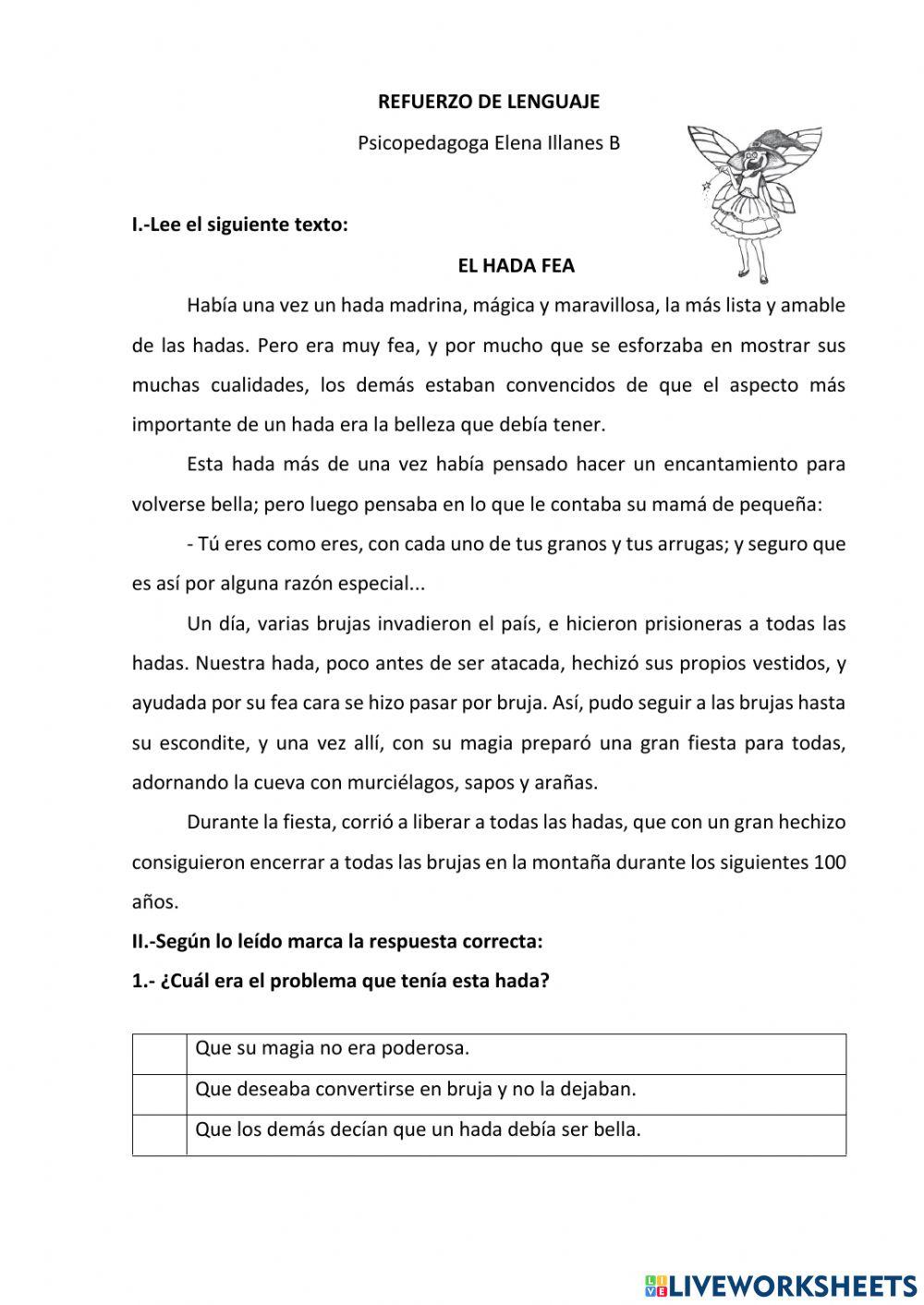 Actividad de comprensión de lectura