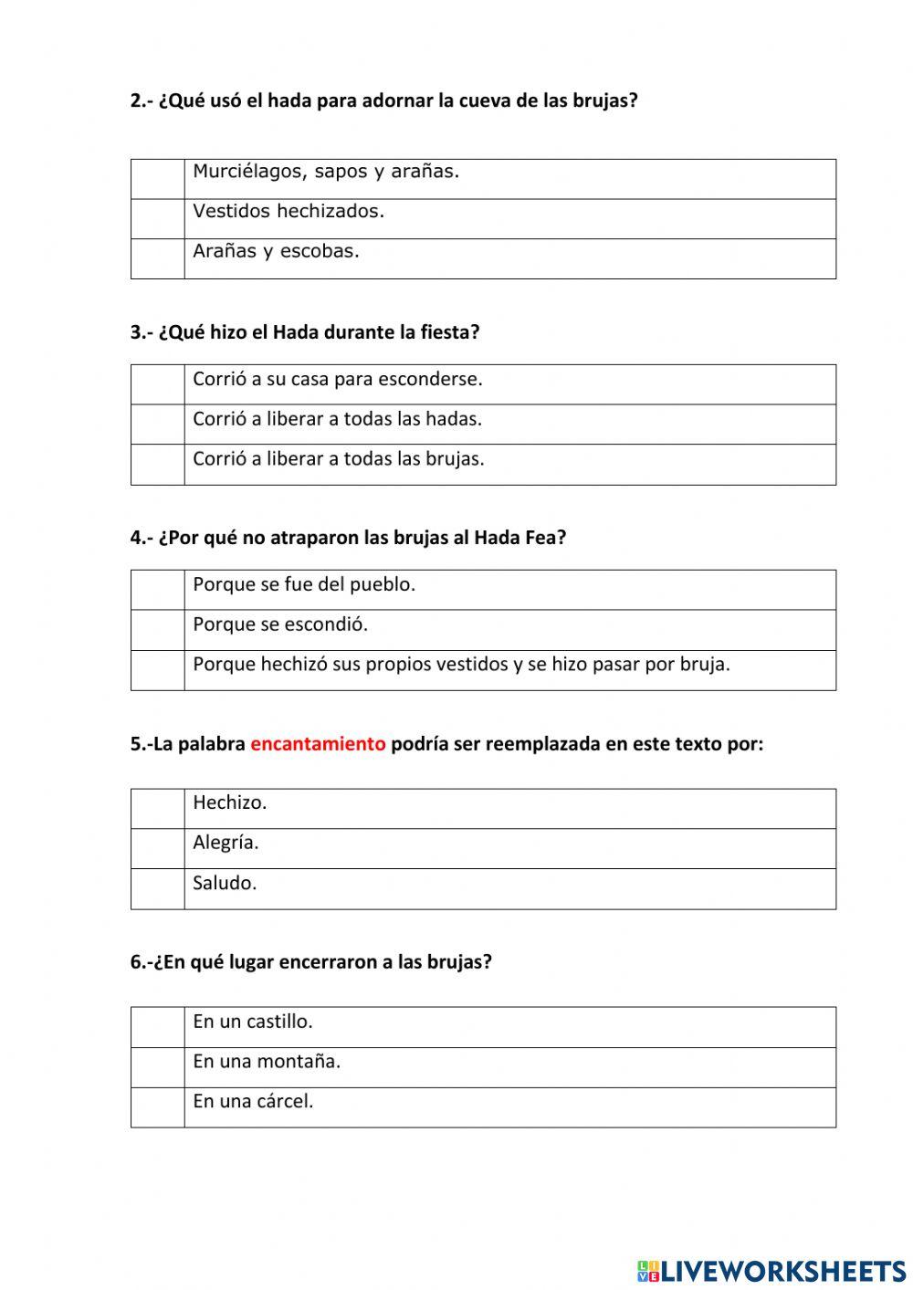 Actividad de comprensión de lectura