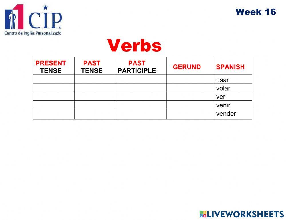 Verbs Exam Week 16