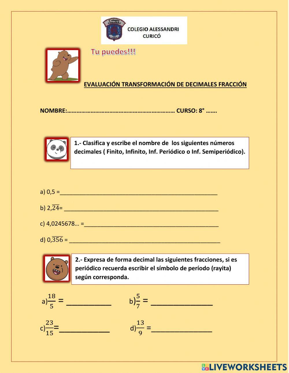 Decimales a fracción