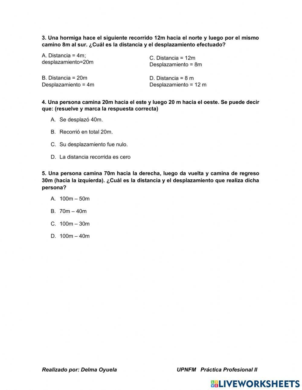Ejercicios distancia y desplazamiento
