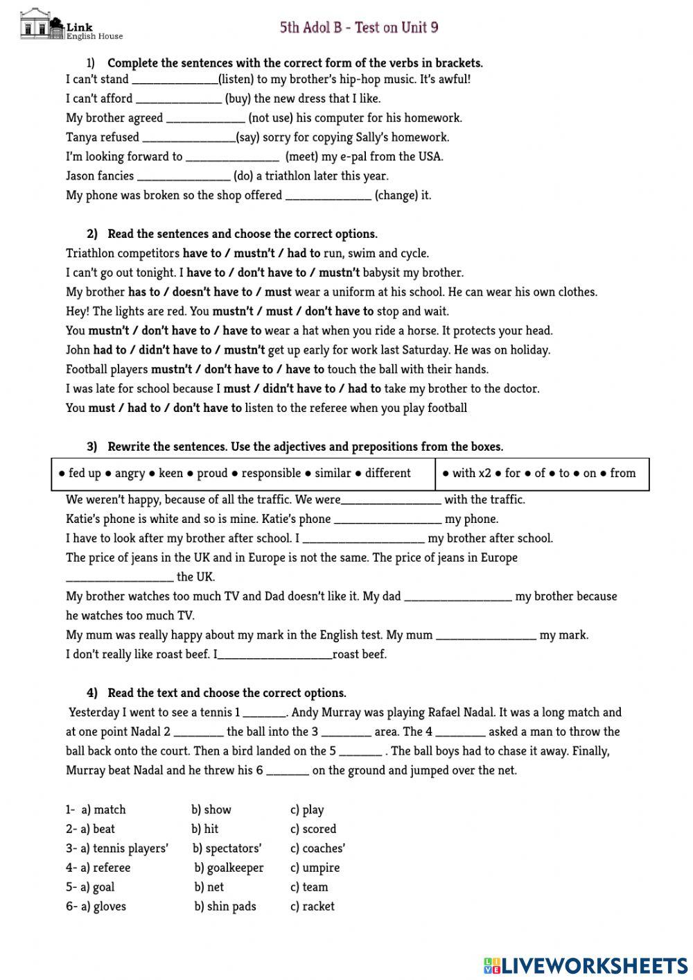 5th Adol Test on Unit 9