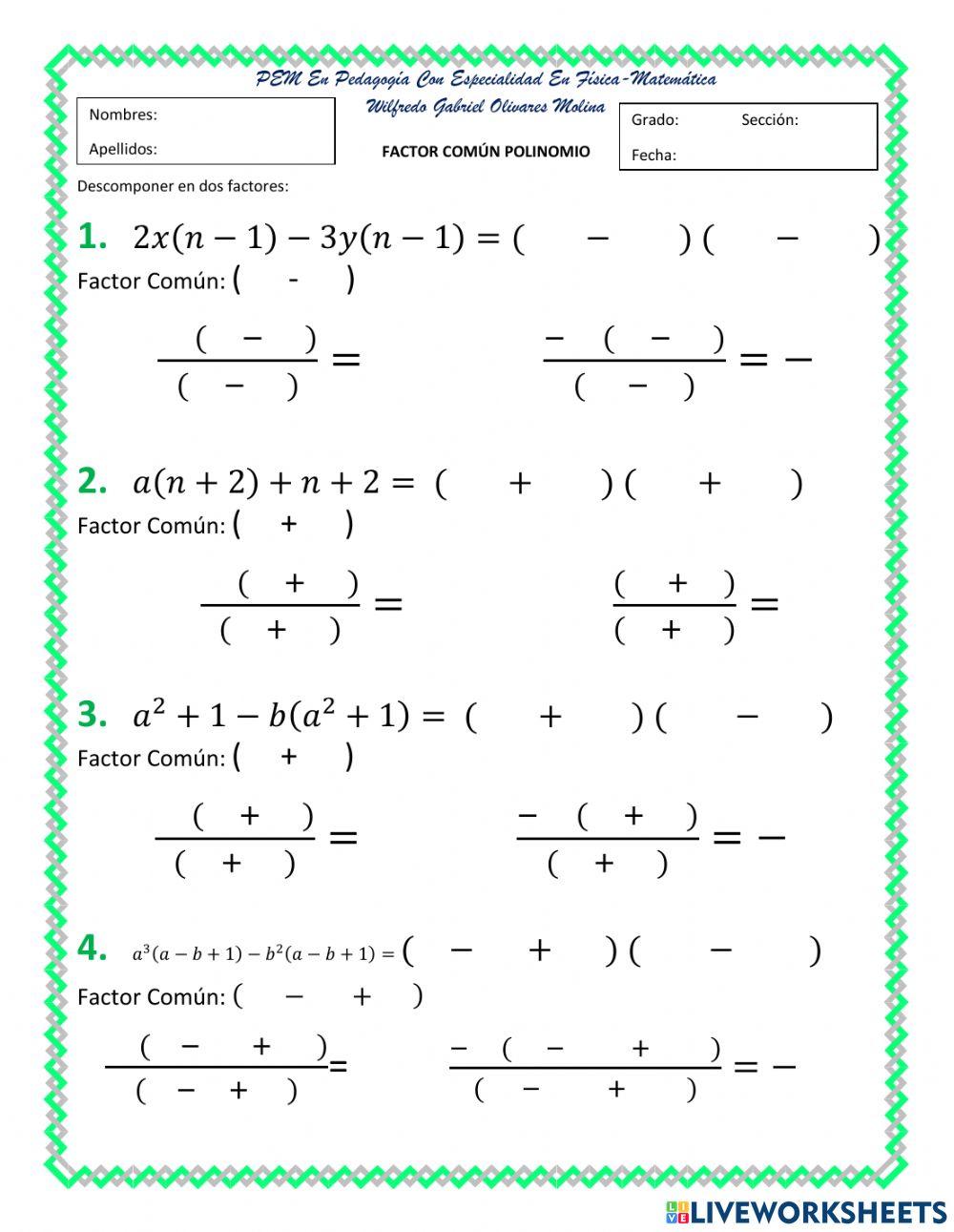 Factor Común Polinomio