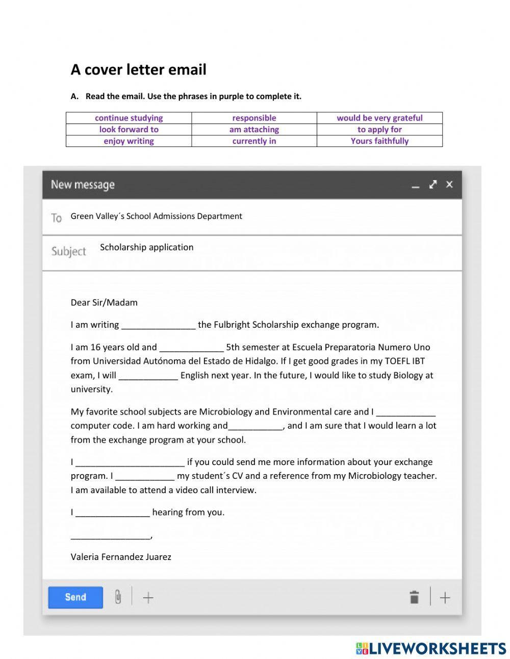 A cover letter email