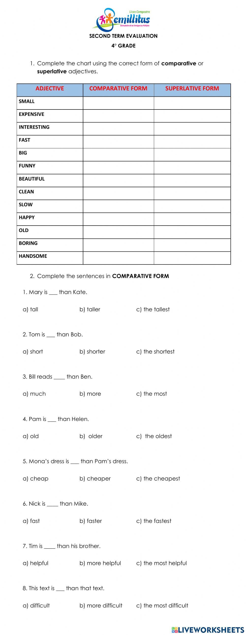 4° Second Term Evaluation