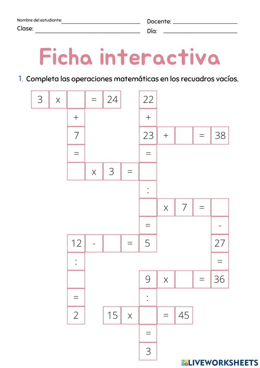 Ficha interactiva Matemática