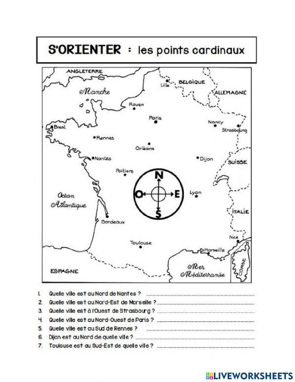 Les points cardinaux online exercise for live worksheets