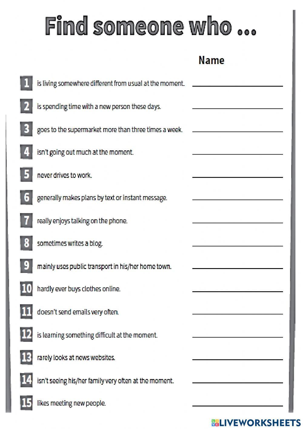 Present Continuous vs Present Simple Survey