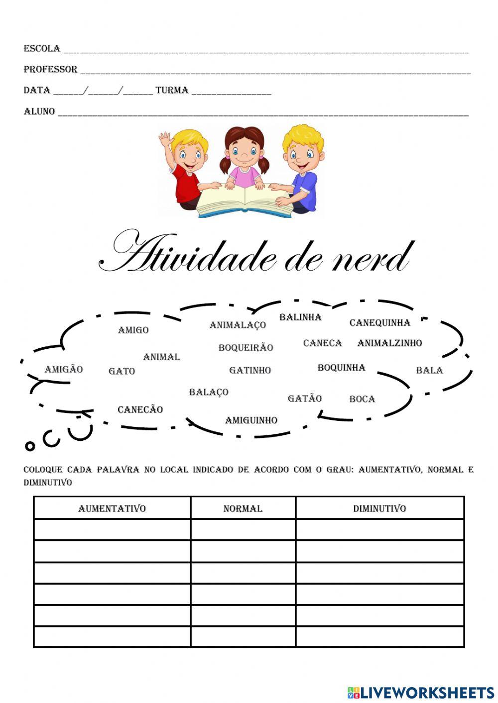 Atividade de português: Grau