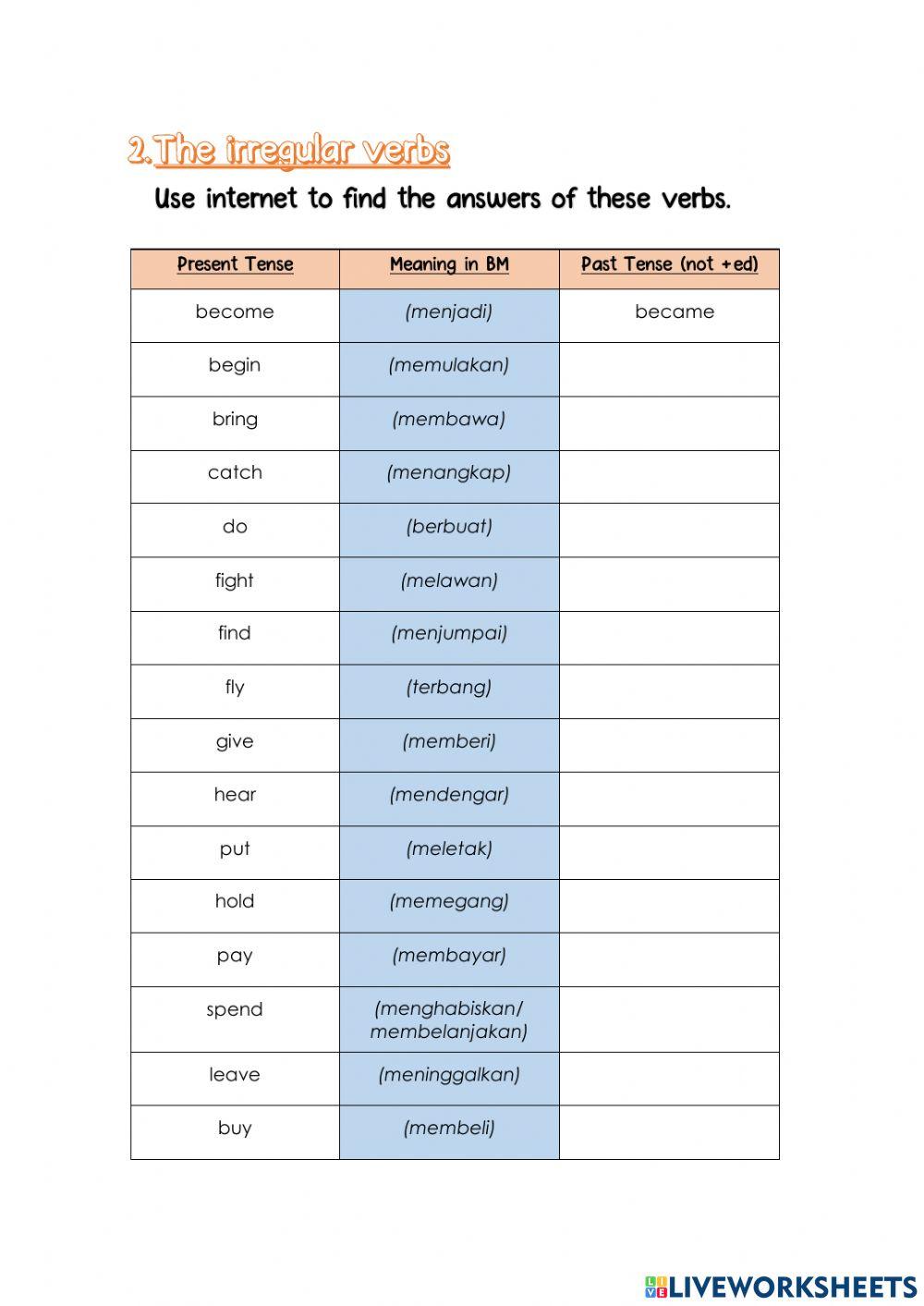Year 4: Present verbs and Past verbs