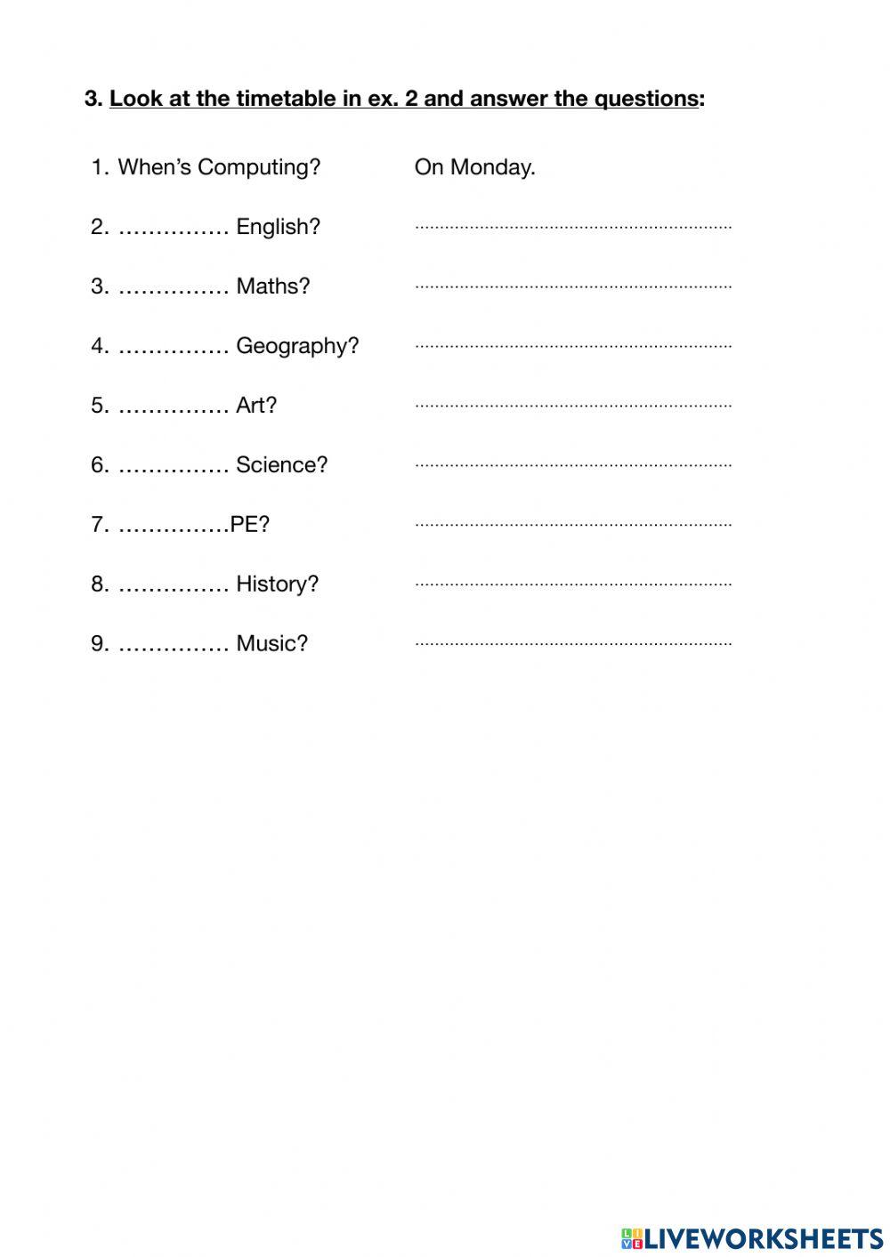 School subjects and days of the week