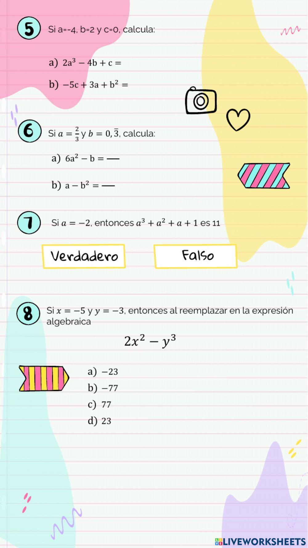 Actividad repaso expresiones algebraicas