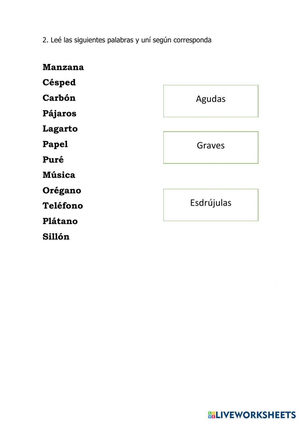 Palabras agudas, graves esdrújulas