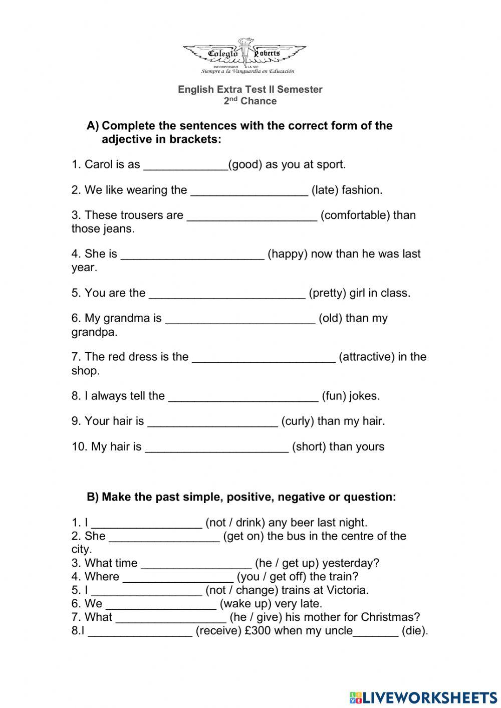 Extra Test ingles 3rd semestre 2nd chance