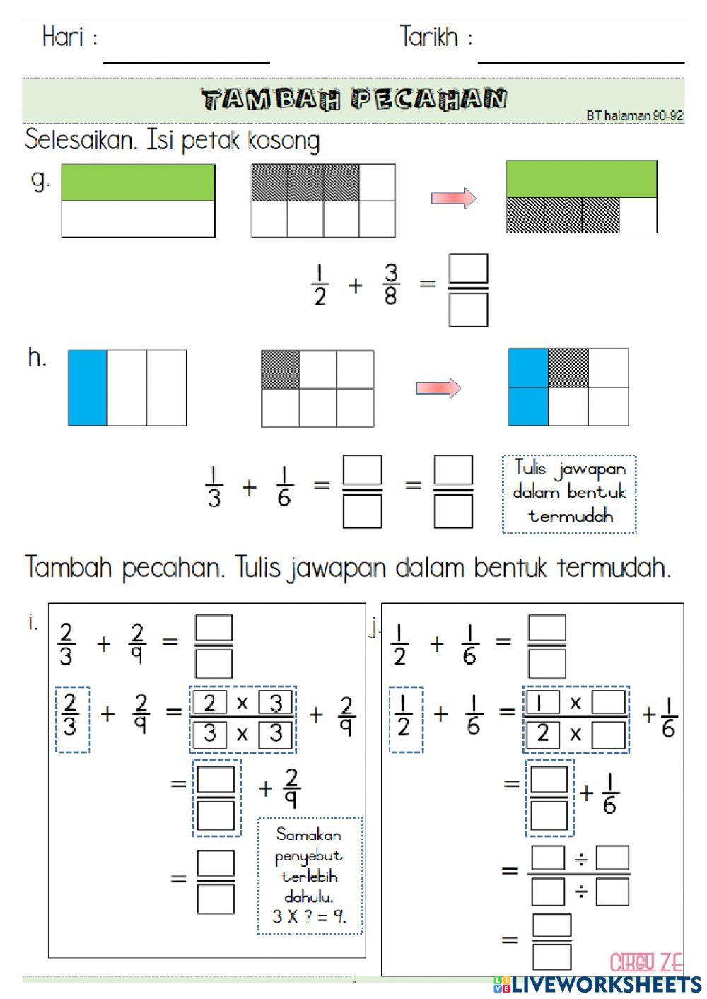 Tambah Pecahan Tahun 3