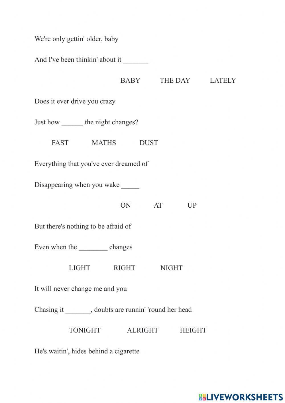 Listening comprehension - Listen to - Night Changes- by One Direction