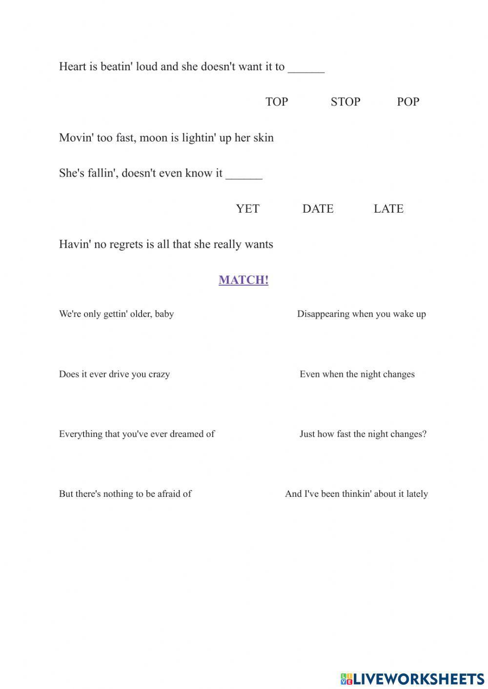 Listening comprehension - Listen to - Night Changes- by One Direction