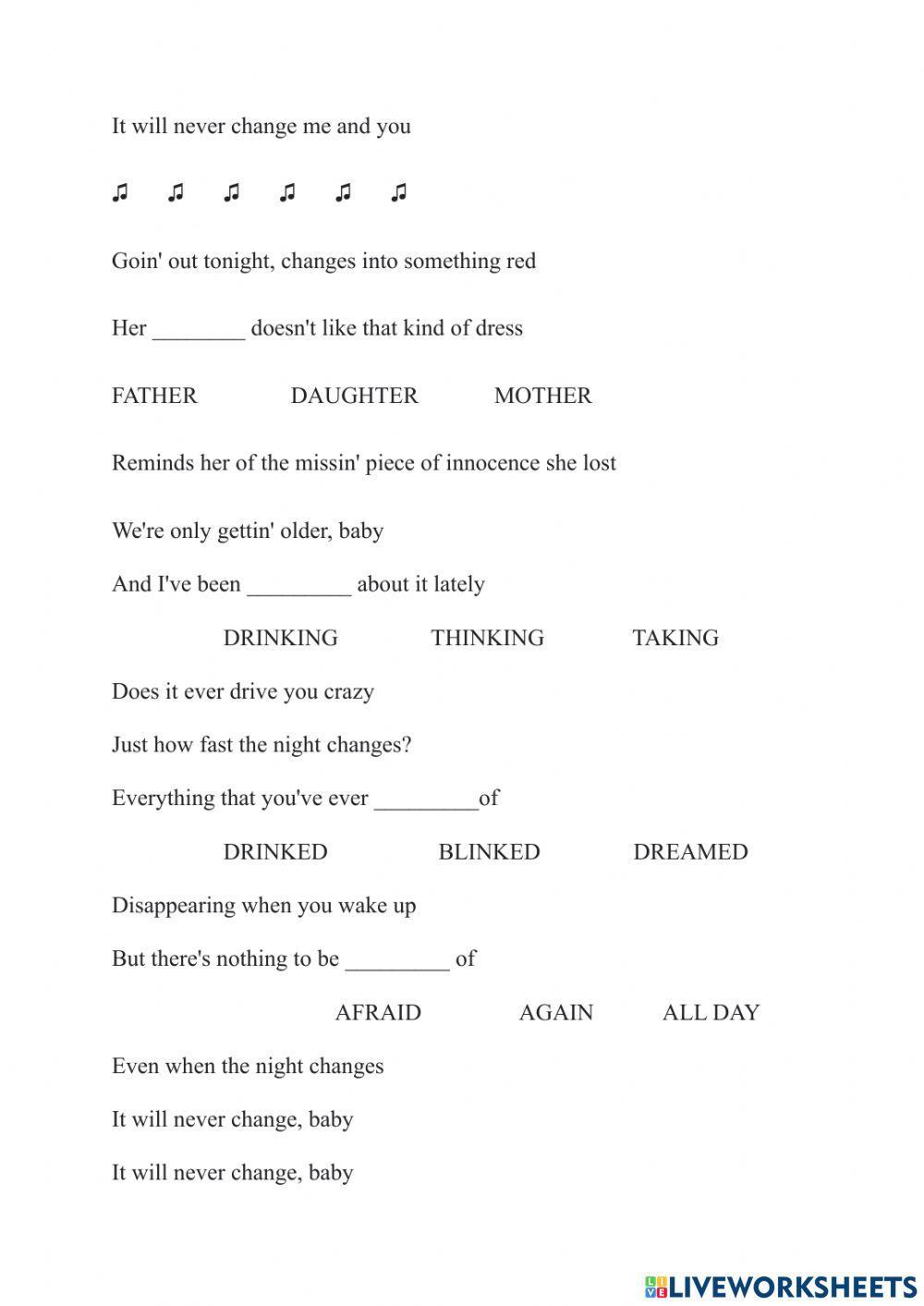 Listening comprehension - Listen to - Night Changes- by One Direction