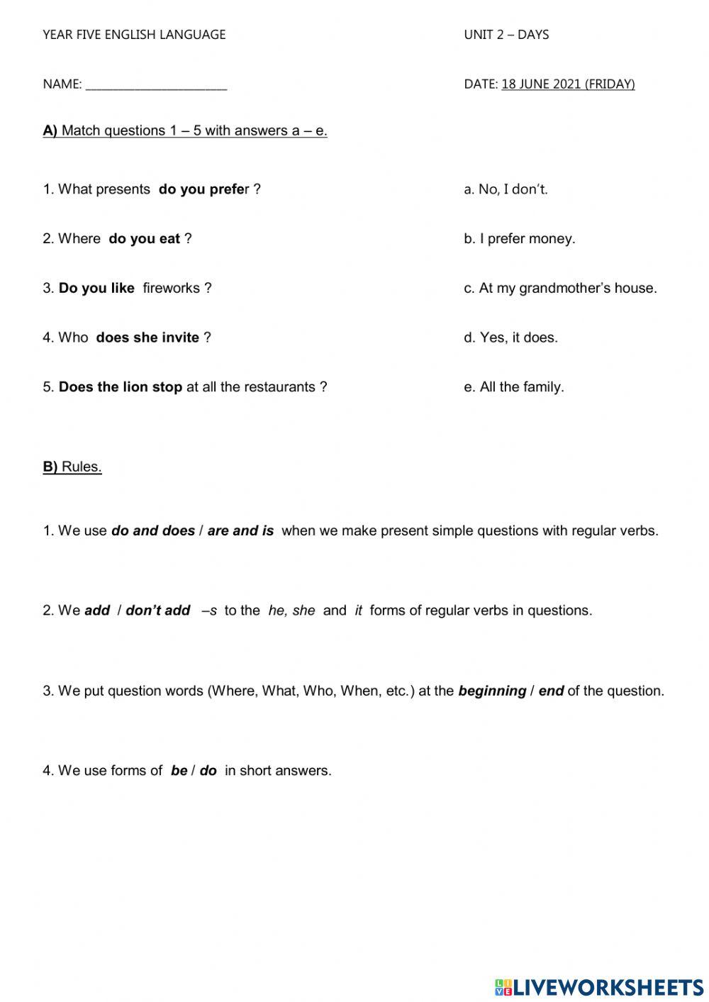 Present Simple Questions