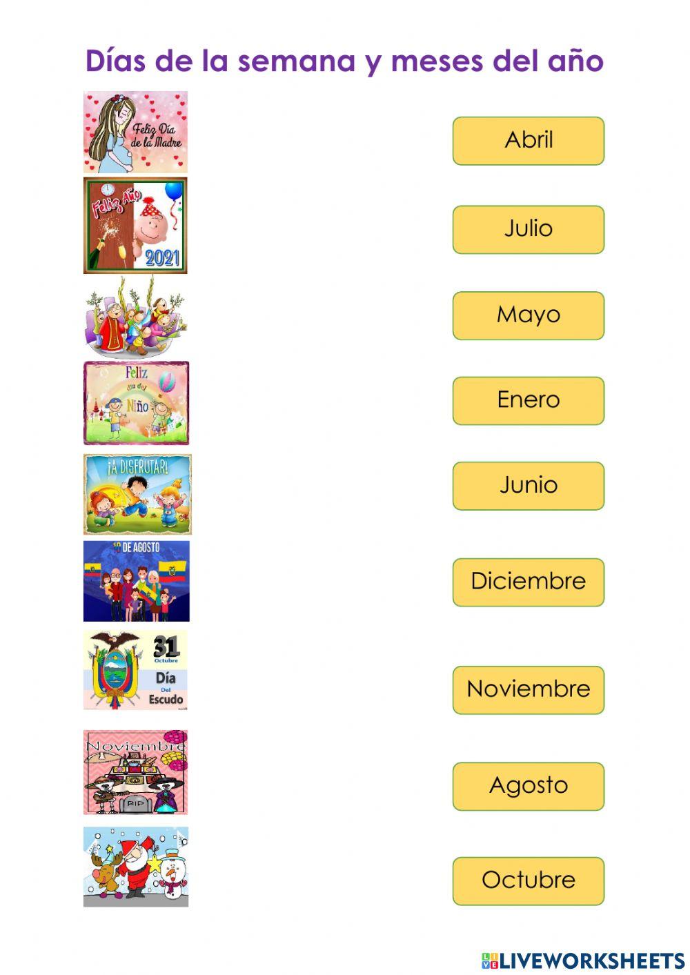 Dias de la semana worksheet for PRIMERO Live Worksheets