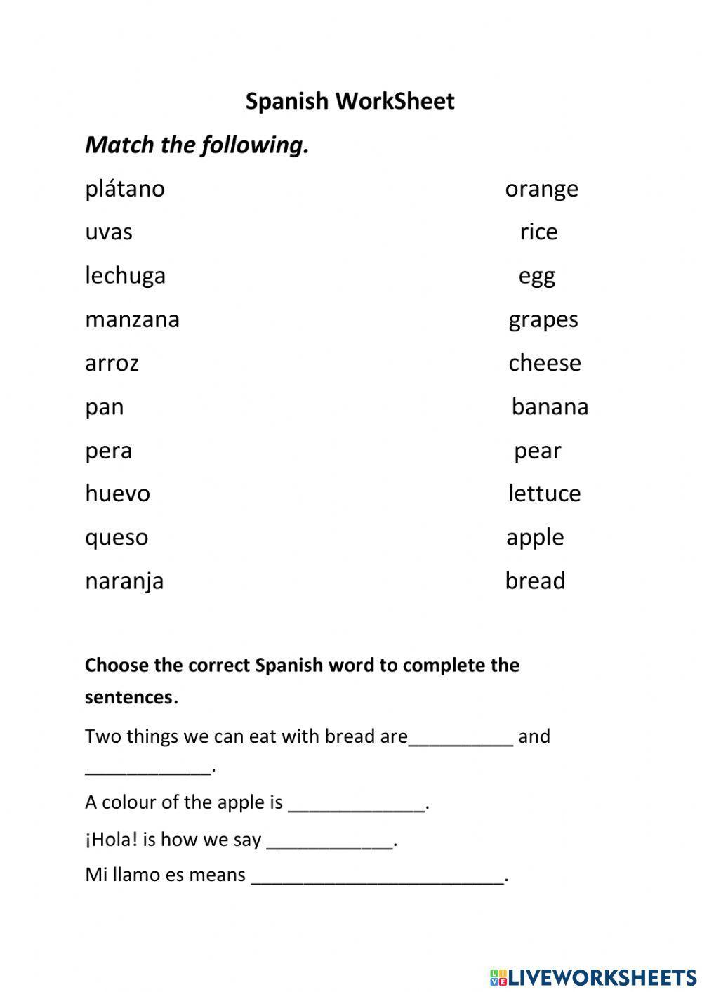 Spanish Worksheet
