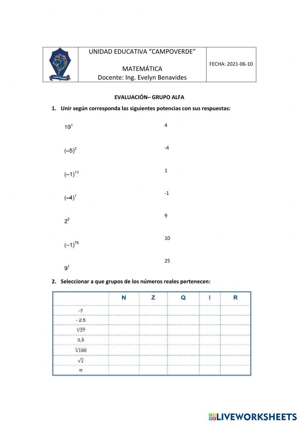 Fracciones e identificación números reales