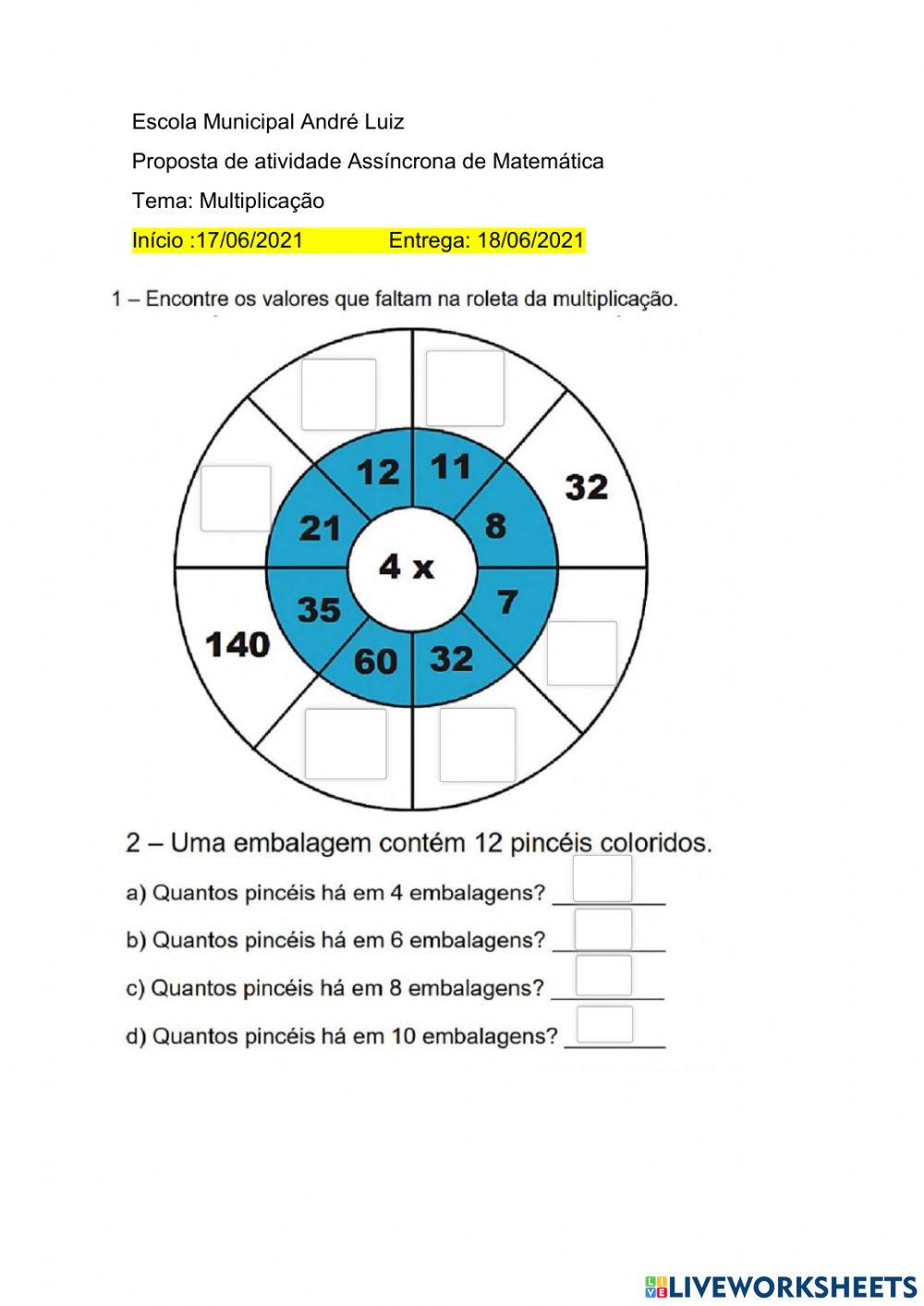 Atividade assíncrona de Matemática multiplicação