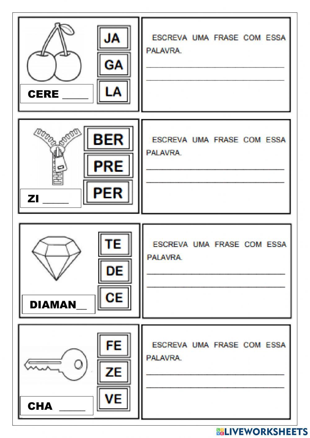 Completando palavras e escrevendo frases