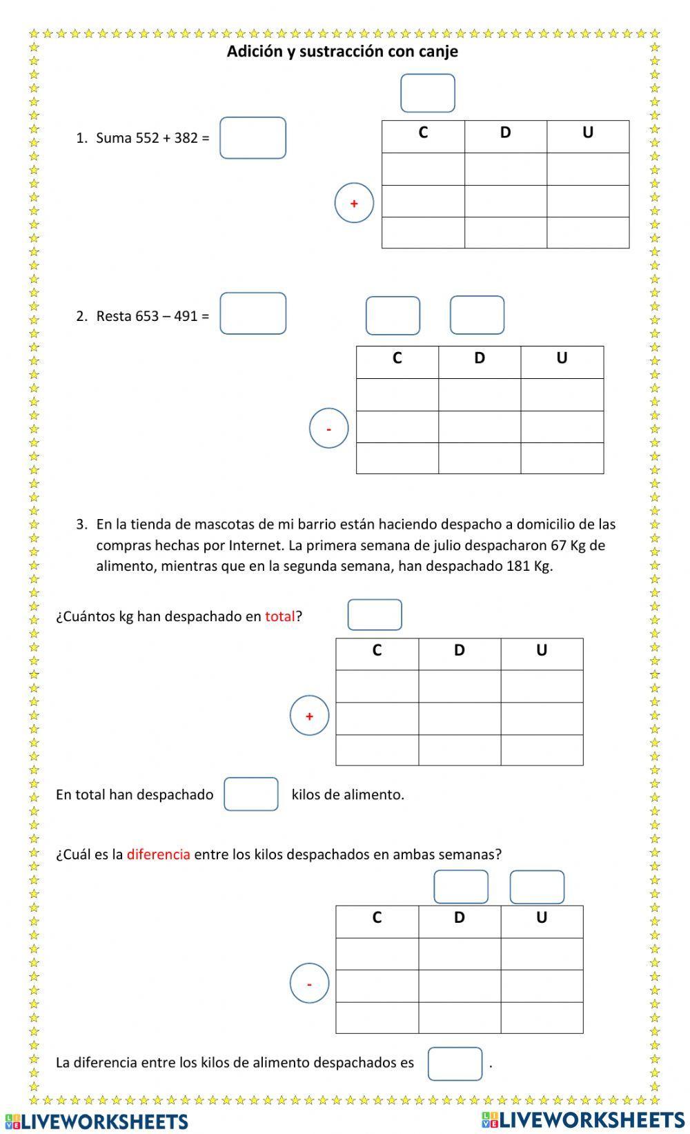 Adiciones y sustracciones con canje