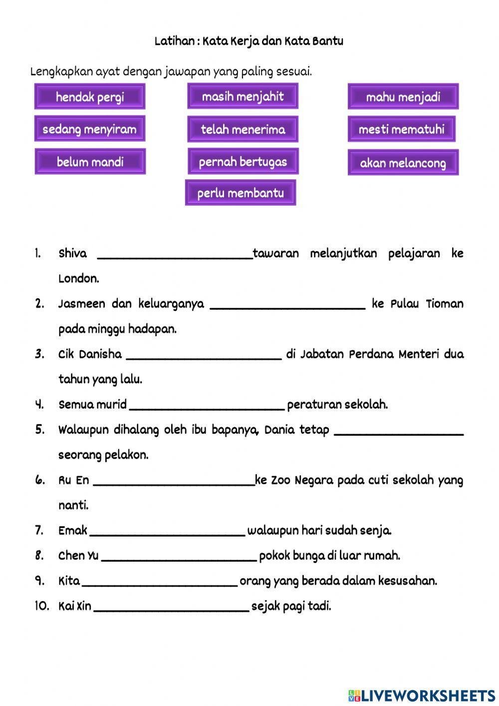 Kata Kerja dan Kata Bantu Tahun 6