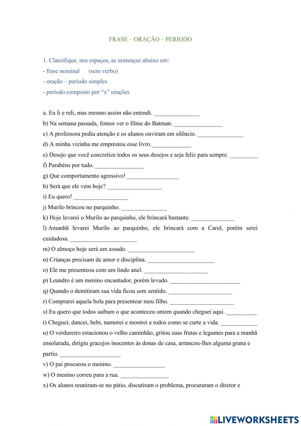 Frase, oração, período