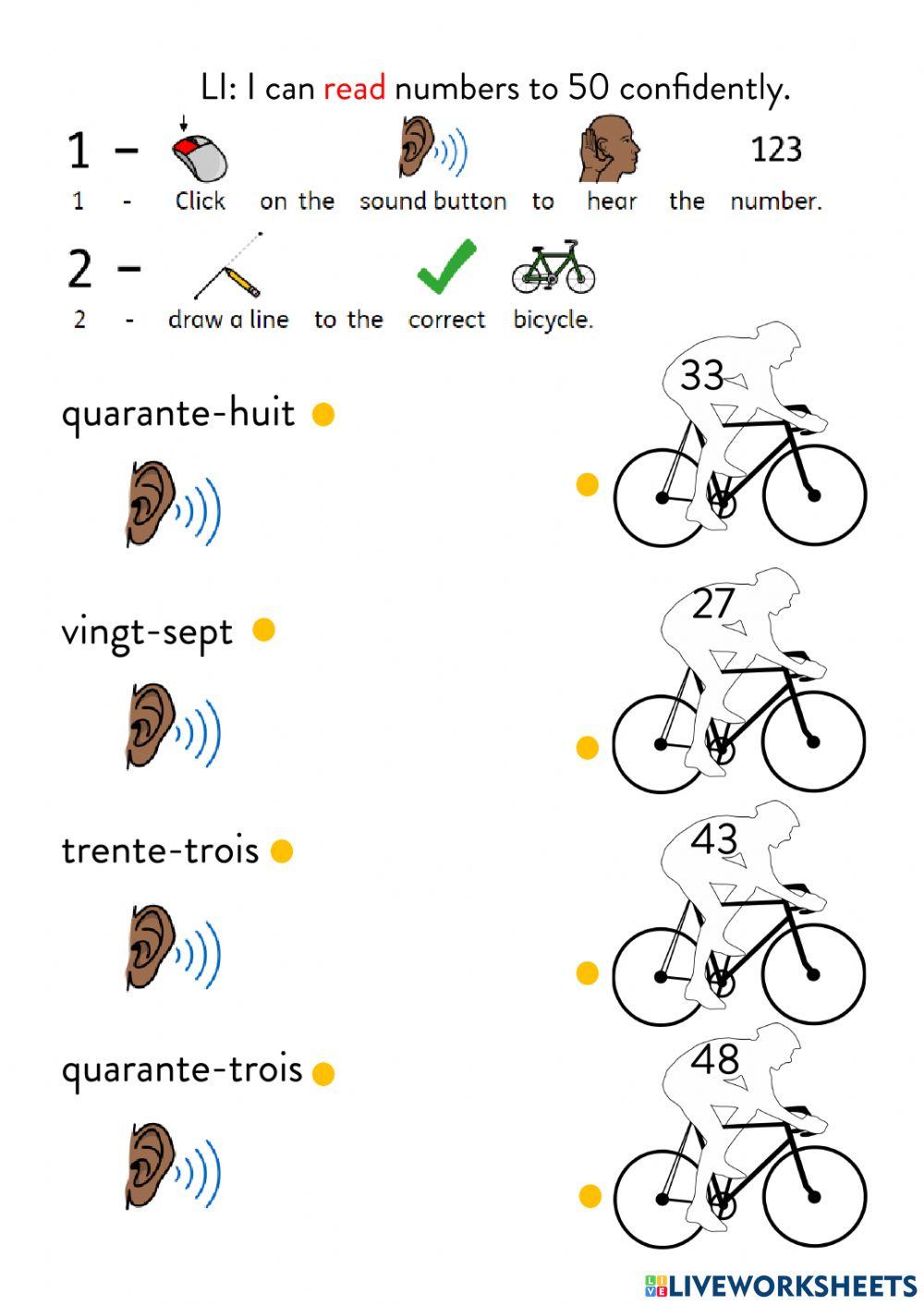 Reading numbers to 50 - number bicycle