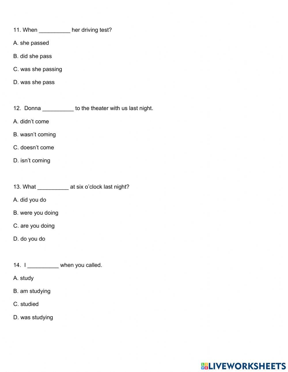 WRITTEN QUIZ 1 -  INTENSIVE 2 (UNITS 1 to 3)