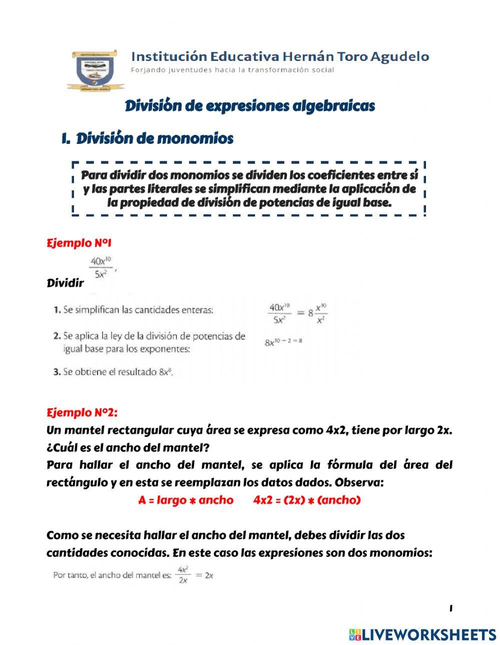 División expresiones algebraicas