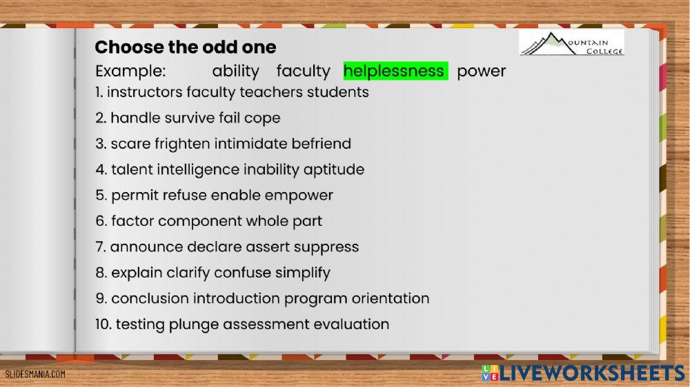 INTERACTIVE VOCABULARY - TOEFL iBT CLASS